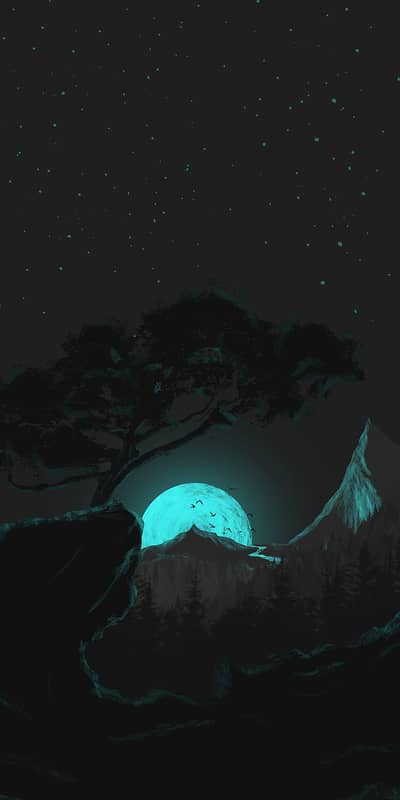 Hand Painted Moonlit Mountain Landscape Canvas Wall Art