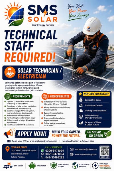 Solar Technician / Electrician Required / Electrician Jobs
