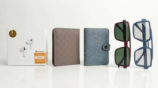 sunglasses, wallets, earpuds