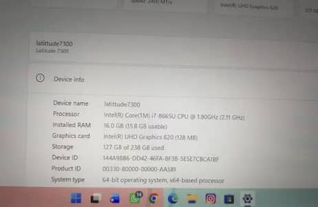 Dell latitude 7300 core i7 8th gen 16 gb ram 256 gb Nembutal