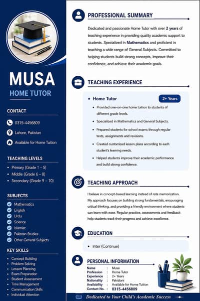 Experienced home tuiter for mathematics and general subjects