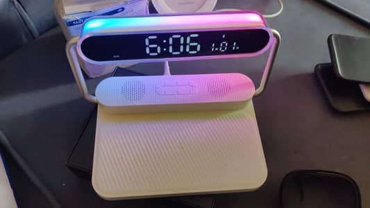 wireless charger, Bluetooth speaker. Office table lamp or