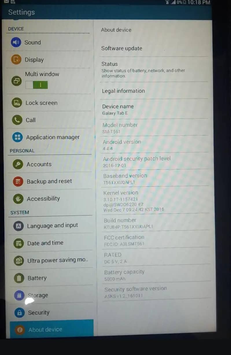 Sumsung galaxy Tab E 7