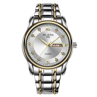 couple qurartz watch pair Gold silver steel Band