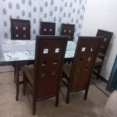 Dining table glass top  6 chairs