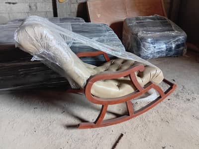 new chair used by a branded wood and cloth