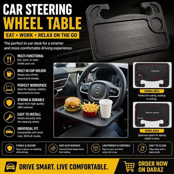 Multipurpose Car Steering Wheel Table Tray - Front & Back