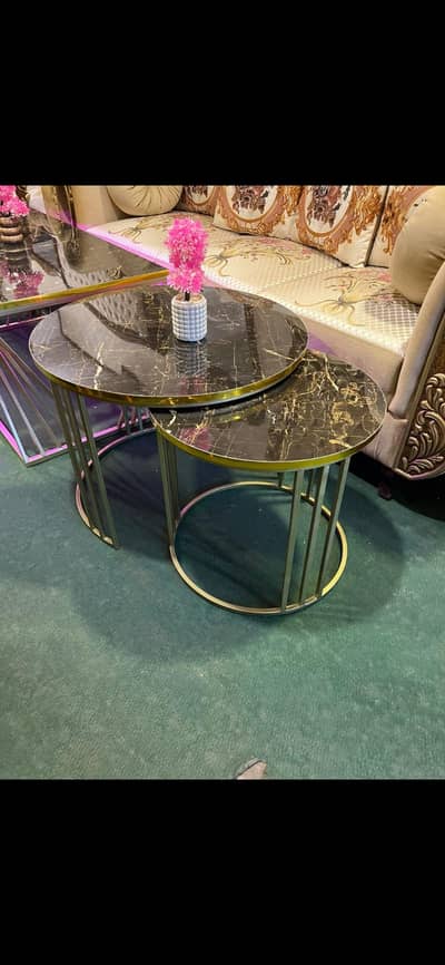 Premium 2-Piece Nesting Coffee Table Set - Black Marble & Gold