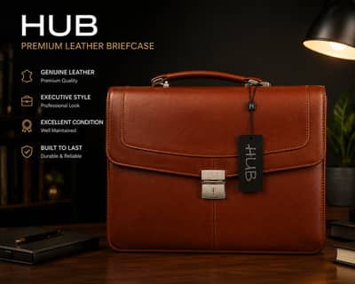 HUB Genuine Leather Executive Briefcase Laptop Office Bag - Excellent