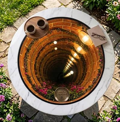 Unique Infinity Mirror Coffee Table - Modern Industrial Brick Design