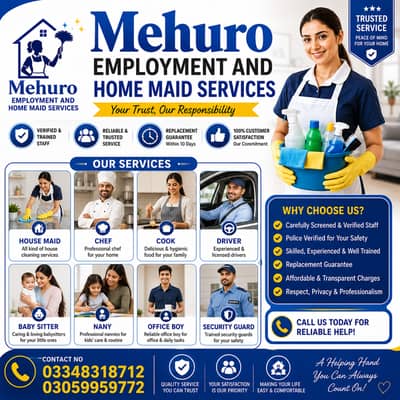 Maids / House Maids / cook / House chef / Baby Sitter maid available