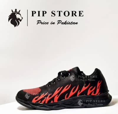 New Men's Black Running Sneakers - Premium Printed Fabric Shoes