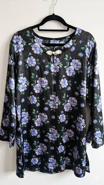 black blue floral silk tunic