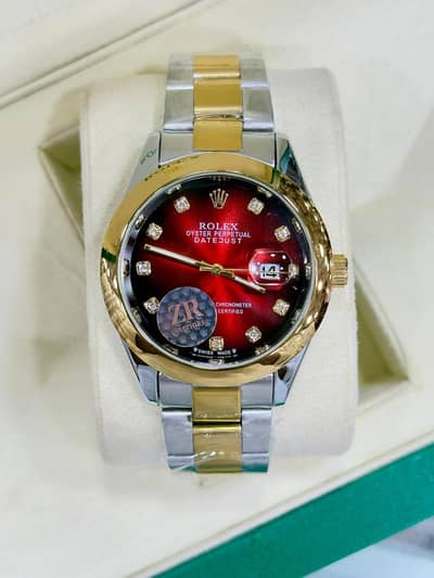 Rolex Datejust Style Men's Luxury Watch – Red Diamond Dial | Two-Tone