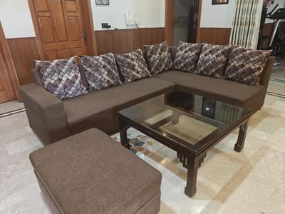 L shaped sofa set with puffy