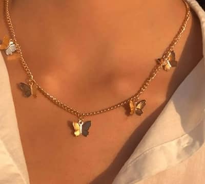 Korean Butterfly Necklace Gold Silver Alloy Daily Wear