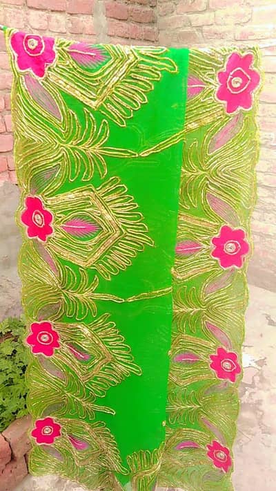 Stitched green 3piece lehnga japani reshami naqshi dabki work brides