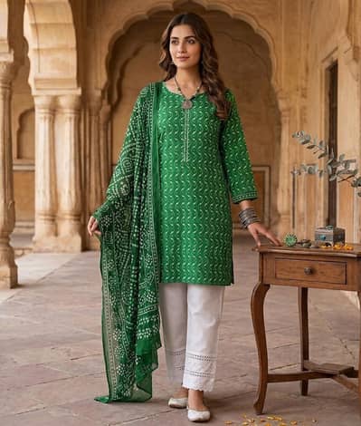 Azadi  collection embroidered chicken kari with chundri dupatta  3 PC