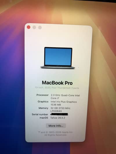 MacBook Pro 2020  13inch i7.32gb. 2tb Macbook for sale