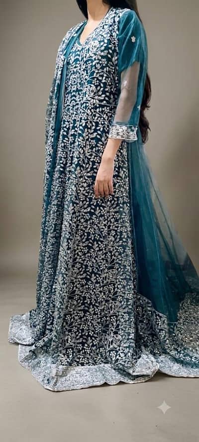 Luxury Teal Blue Heavy Embroidered 2 Piece Dress – Bridal/Party Wear