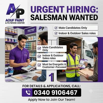 Salesman Job for Shop - Indoor & Outdoor Sales (Male)