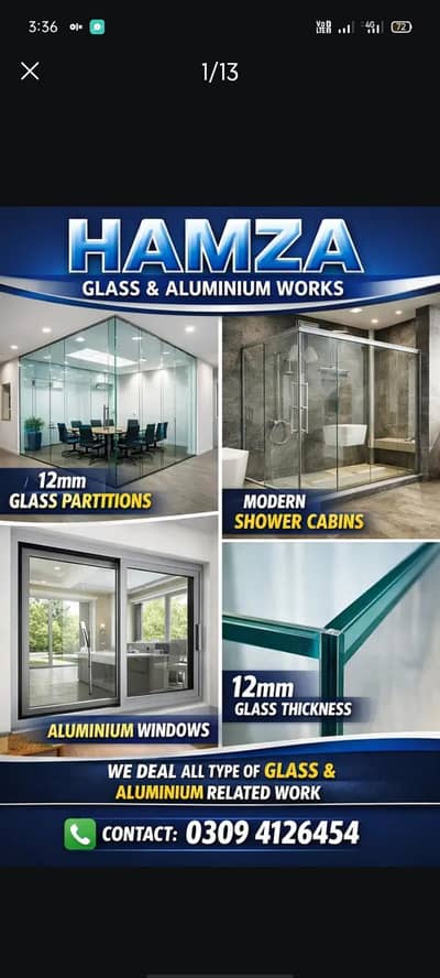 12mm glass partition, shop office glass
