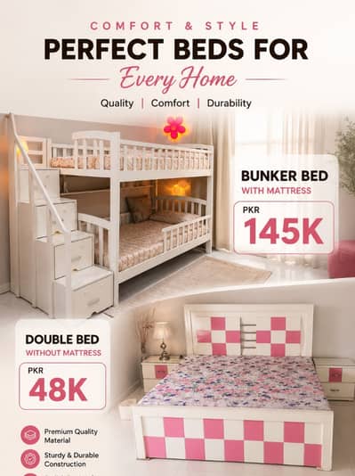 Bunker Bed & Double Bed for Sale | Premium Wooden Beds | Furniture