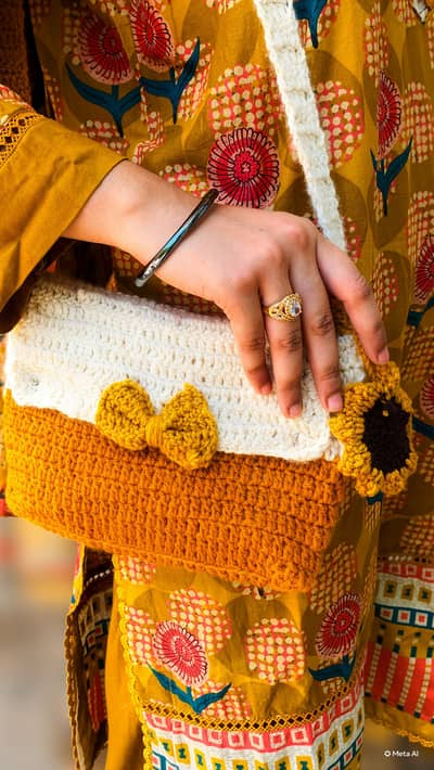 Yellow bag crochet with sunflower