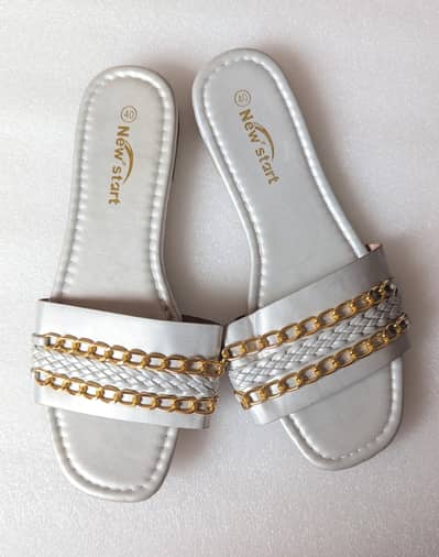 Women's Silver Flat Slippers - Size 40 - Imported from London -
