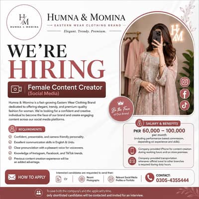 Female Content Creator Required | Social Media | Fashion Brand | Jobs