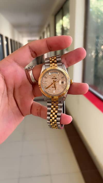 Rolex Day-Date Style Watch - Two Tone - Diamond Style Dial