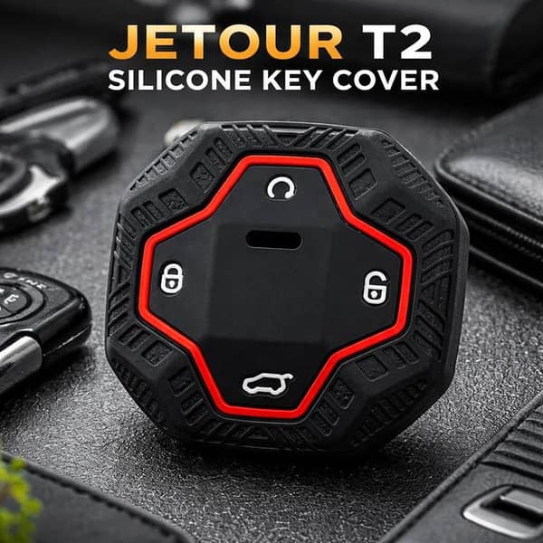 Jetour T2 Silicone Key Cover – Premium Anti-Scratch Shockproof Remote Protector Case – Black Red Soft Rubber Key Shell