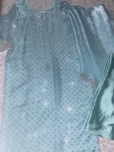 Ice blue embroidered dress
