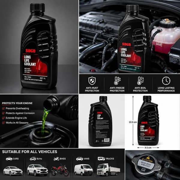 SOGO Long Life Engine Coolant 1L – Premium Anti-Rust, Anti-Freeze & Anti-Boil Radiator Coolant for Cars, SUVs, Vans & Trucks