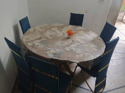 Dining table | iron chairs | 6 chairs | 1 dining with glass table