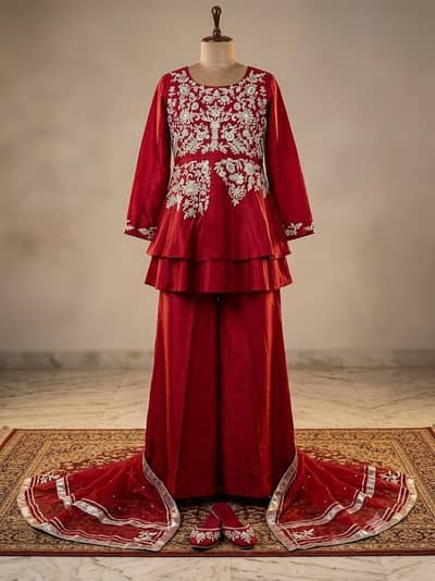 Front Short Back Long Dress with Trouser & Dupatta | Elegant Party Wea