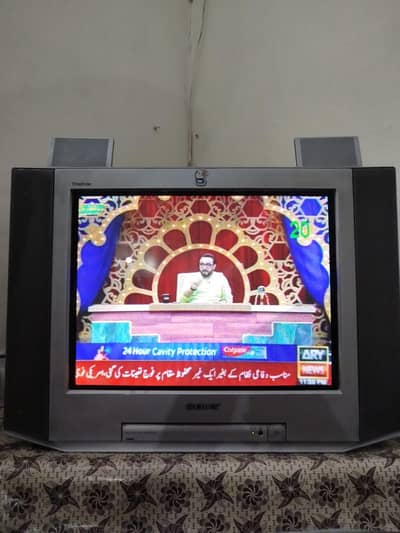 Sony Flat screen 21" TV with. twitter, and sub woofer.