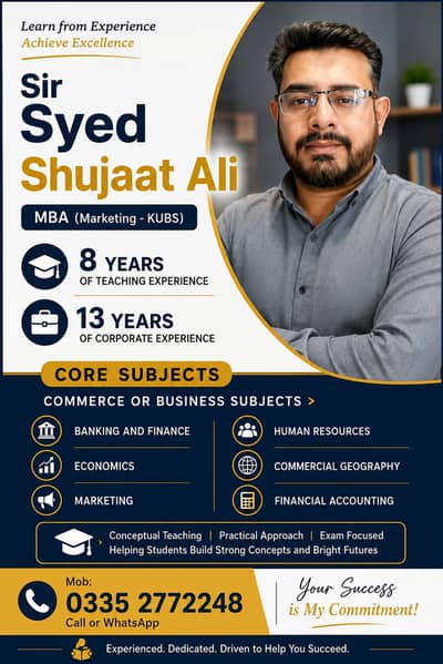 TUTOR AVAILABLE FOR MATRIC / INTER / BBA / B. COM / MBA