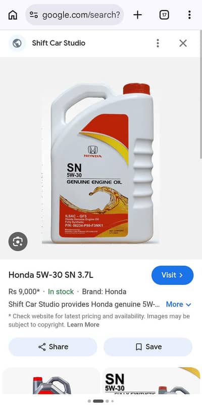 Enginee oil Honda 5w 30 original