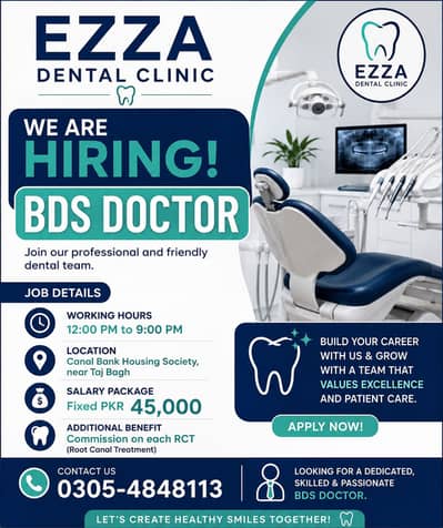BDS Dentist & Female Receptionist Required | Dental Clinic Jobs Lahore