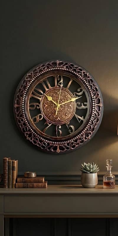 Used Wooden Style Antique Wall Clock - BROWN