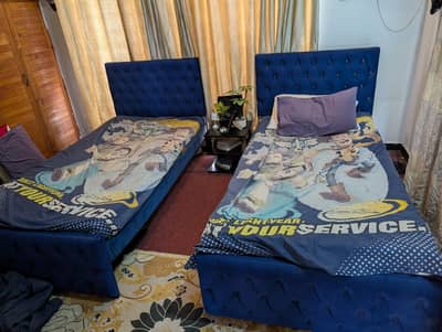 Two single beds with mattress "Royal blue color" for sale