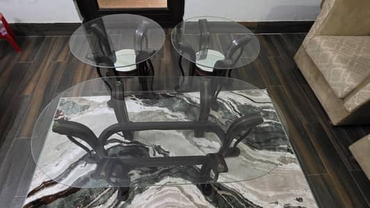 Elegant 3-Piece Wooden & Glass Coffee Table Set