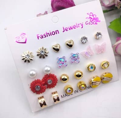 Brand New 12 Pairs Fashion Stud Earrings Set for Girls & Women