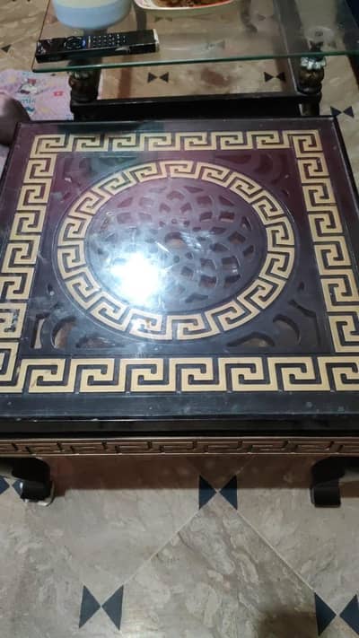 wooden table with perfect glass top