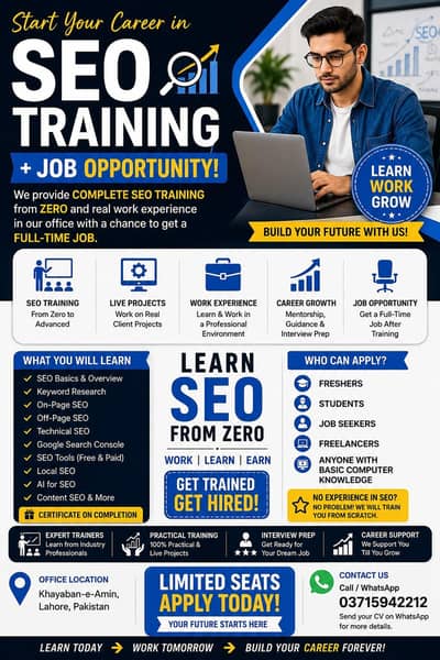 SEO Trainee Required in Lahore | Freshers Can Apply | Training + Job