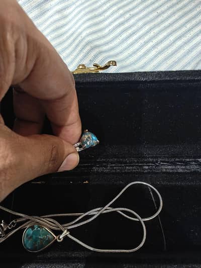 Blue Feroza stone Ring - Pyrite Turquoise gemstone