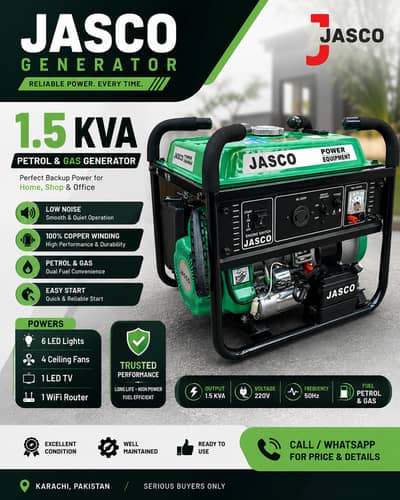 JASCO 1.5 KVA Petrol & Gas Generator | Excellent Condition