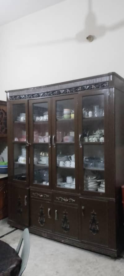 pure wooden glass crockery showcase