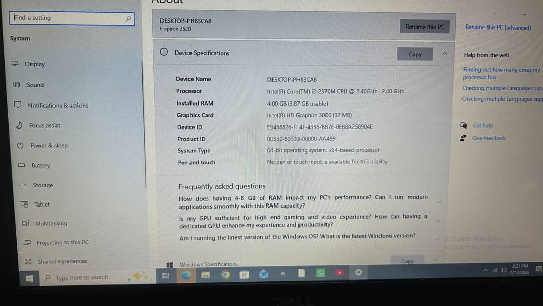 Dell core i3 1